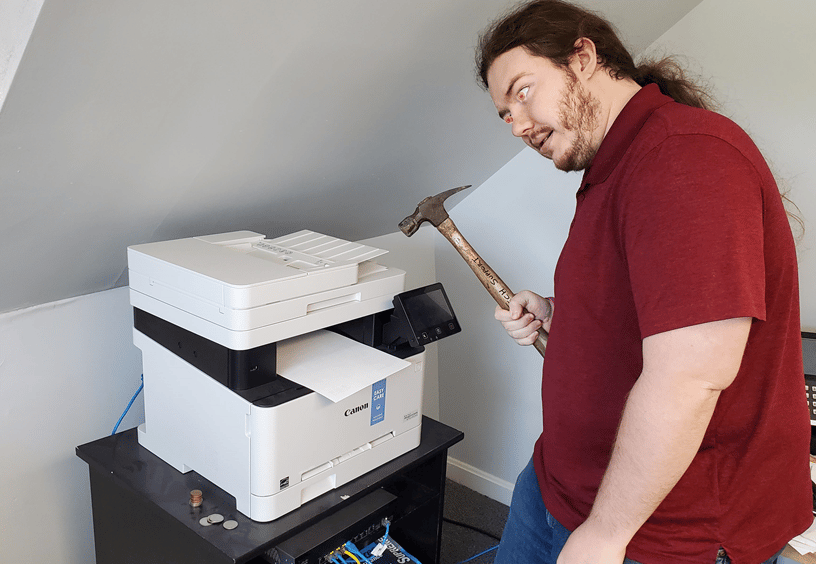 PAt frustrated with stuck printer queue and hammer